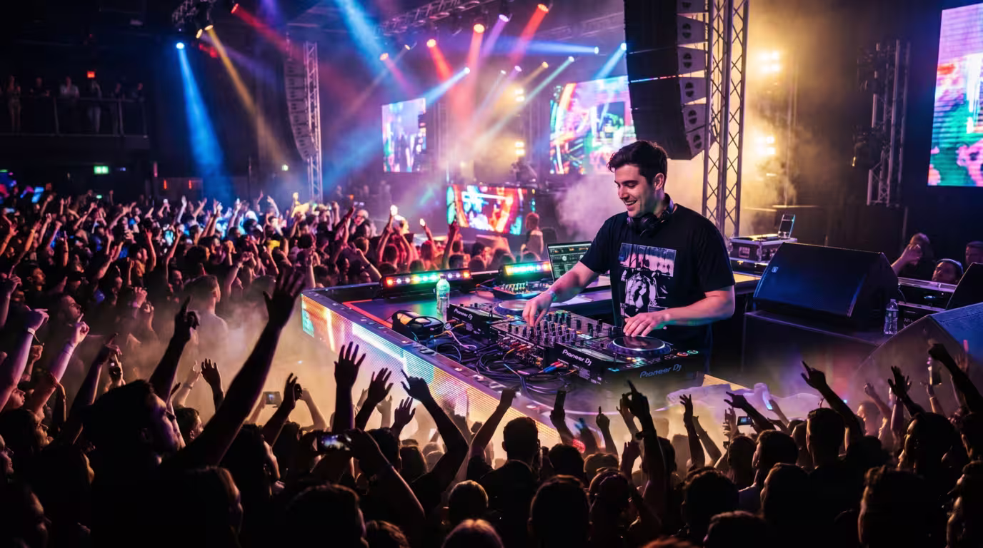 A DJ performing a live set in a licensed nightclub