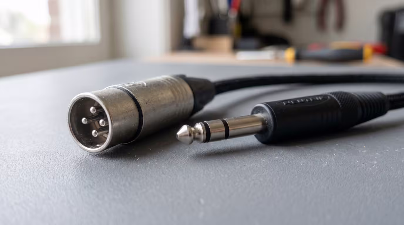 A 3-pin XLR connector beside a quarter-inch TRS jack, the two common balanced connectors