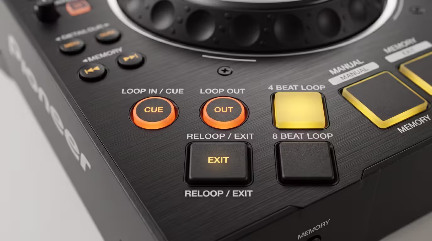 Close-up of the loop buttons on a Pioneer CDJ-3000