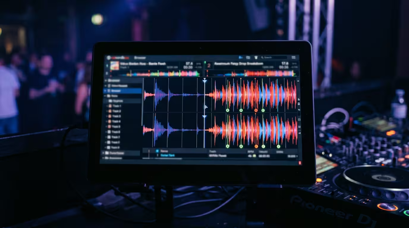 Two DJ software waveforms aligned showing matching phrase and section boundaries