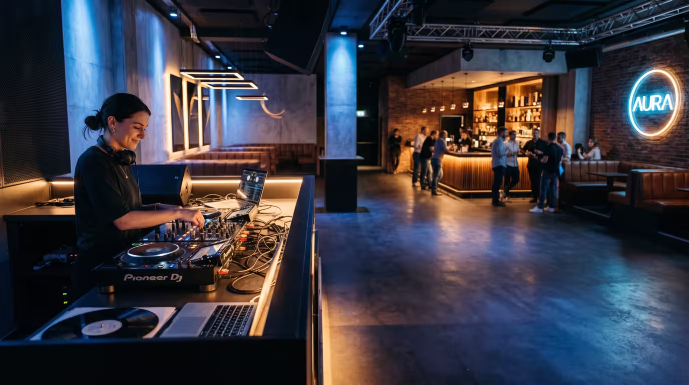 DJ warming up an early-evening venue with a near-empty room