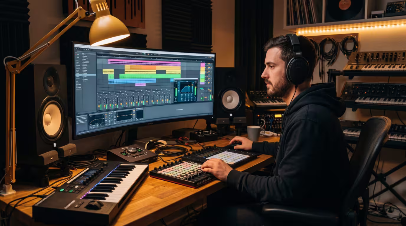 Producer mastering and finalizing a track at a DAW before release